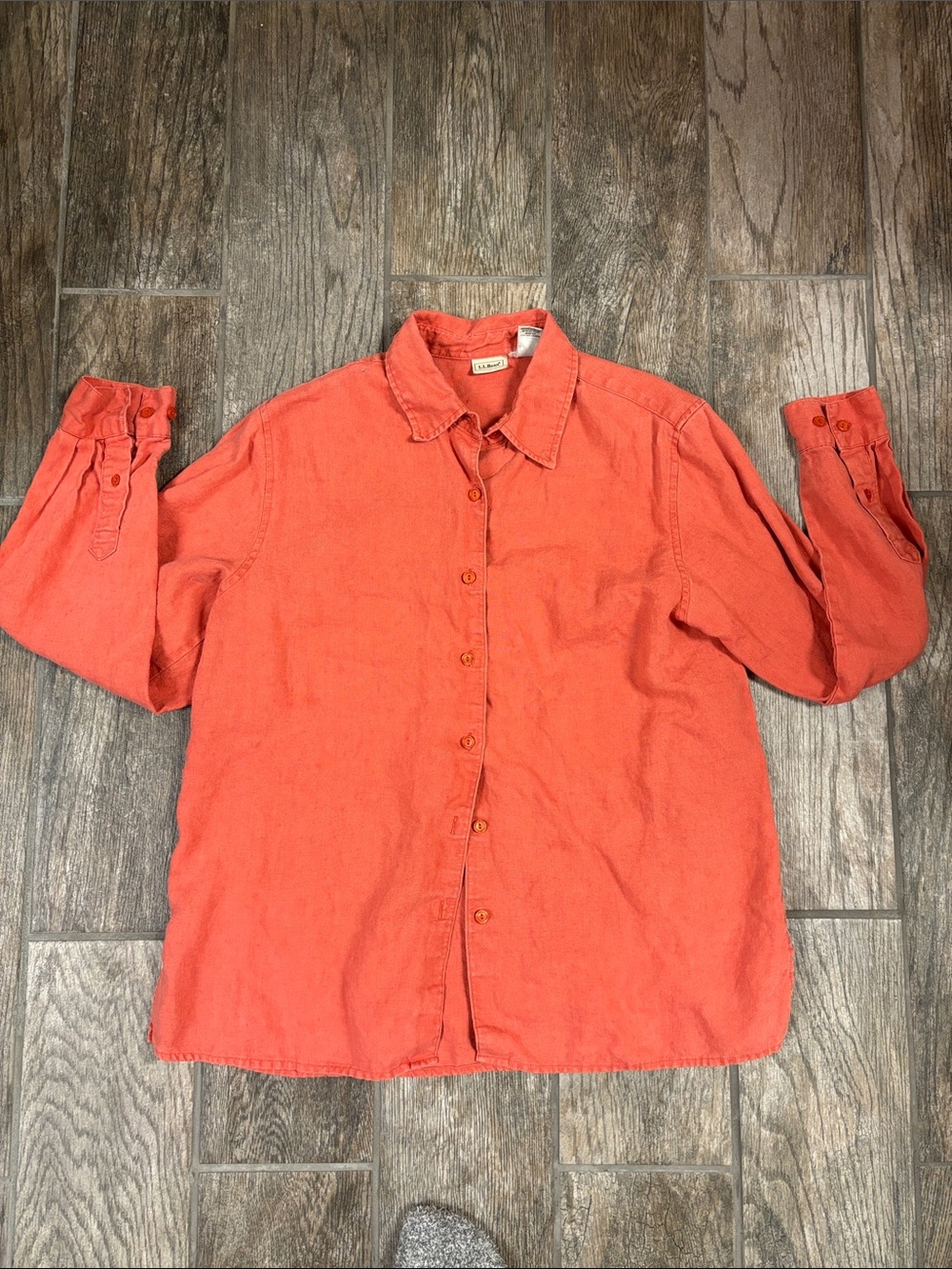 L.L. Bean Bright Coral Peach Button-Up Shirt